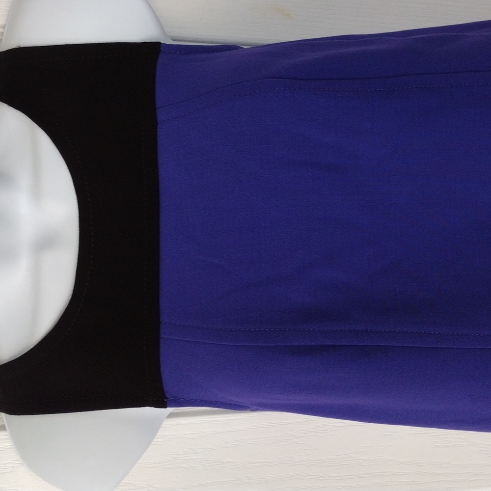 LOFT Dress Size 8 Black Blue/Purple Color Block, Midi. - Picture 3 of 12
